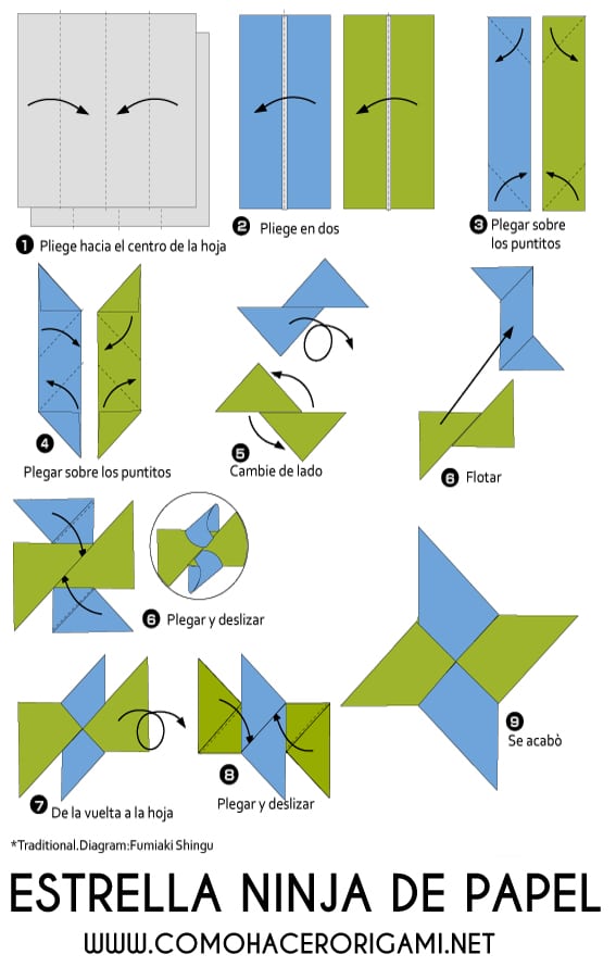 shuriken origami paso a paso